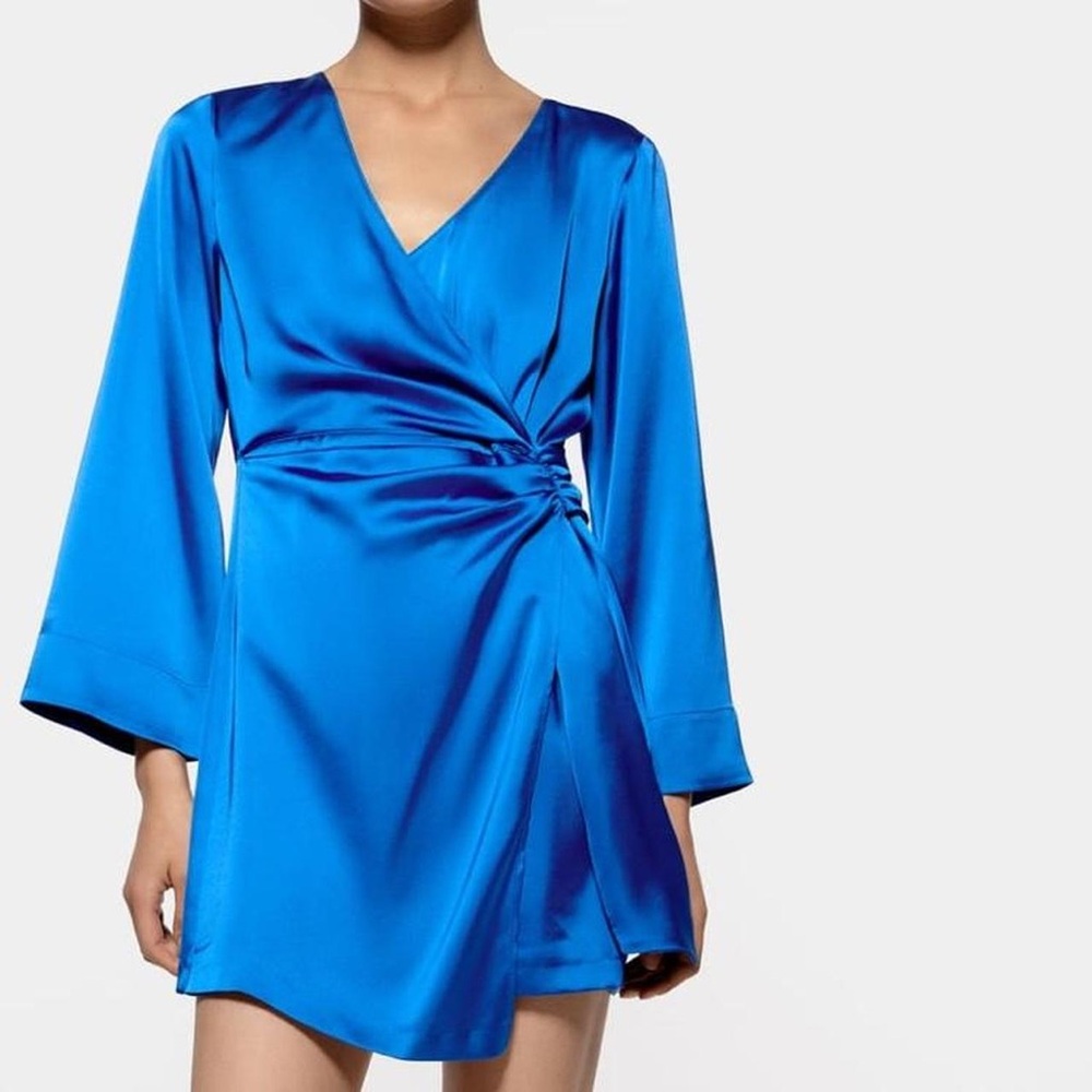 Zara Satin Blue Wrap Dress